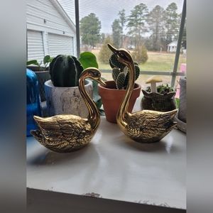 Vintage Brass or metal Swans